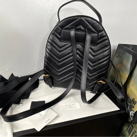 Gucci Black Double G Marmont Mini Backpack with Gold Hardware - Picture 6 of 11